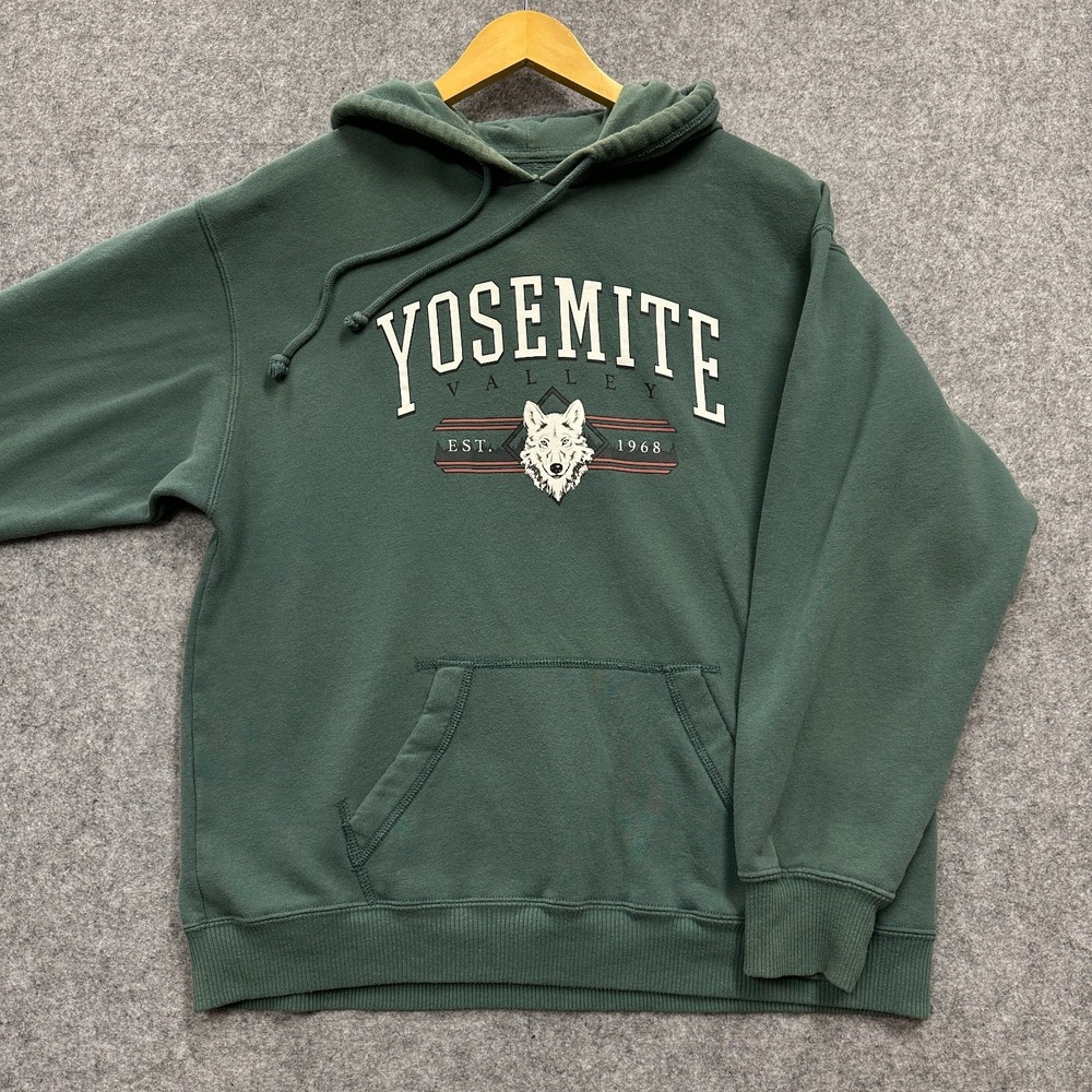 Hollister Yosemite Valley Hoodie Unisex Pullover Sweatshirt  XS Green White Wolf